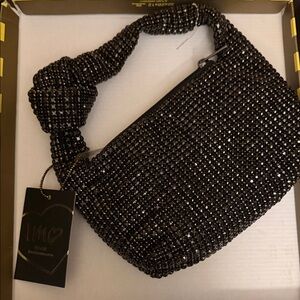 Black Beaded IM Fashion Women's Vegan Diamonesque Sparkle Bag